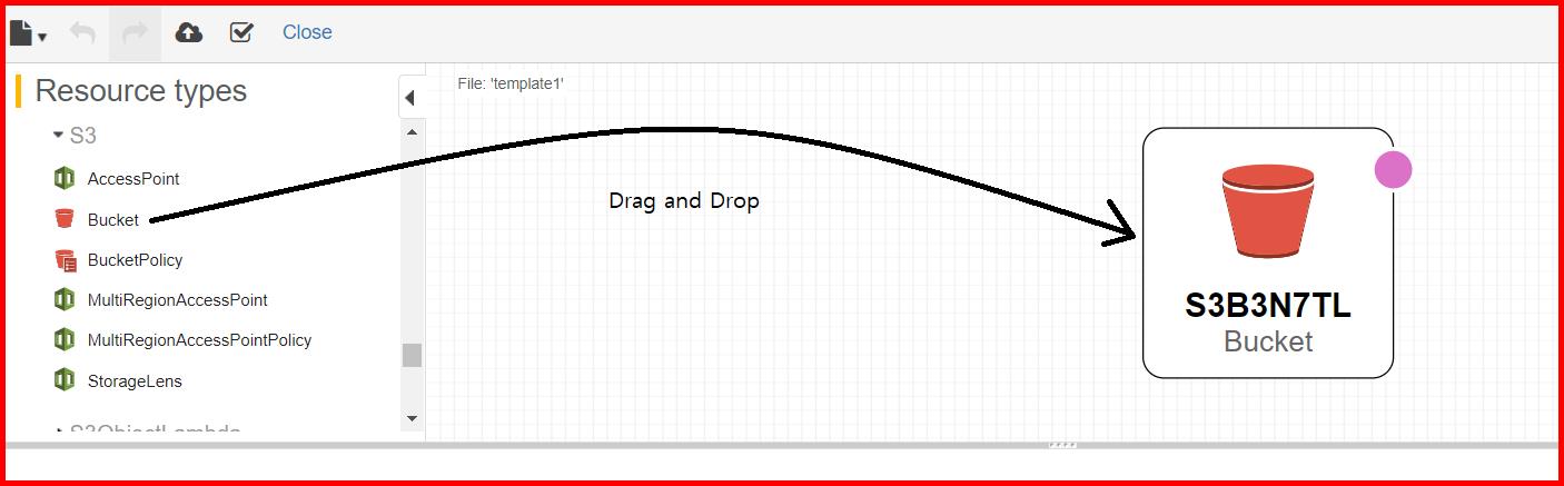 Picture showing dragging and dropping the S3 bucket on the designer screen